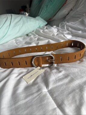 Anthropologie Cognac Suede Wide Belt with Silver Oval Buckle